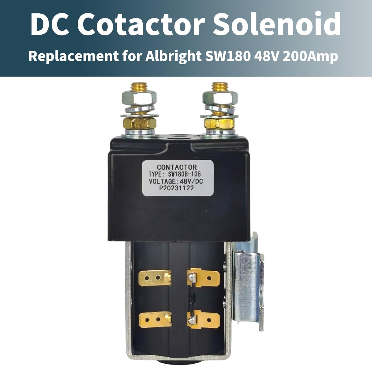 SW180 DC Contactor Solenoid Relay (12/24/36/48V 200A Continuous 1000A Peak) - Replacement for EZGO/Club Car/Yamaha/Albright Golf Carts & Forklifts (48V)