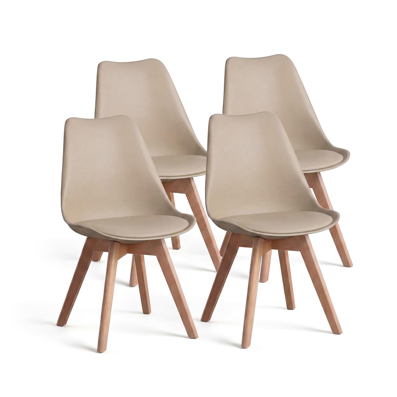 duehome | Beench, Pack 4 sillas Nórdicas, Sillas Comedor, Acabado en Arena y Madera, Medidas: 49 (Ancho) cm x 53,5 cm (Largo) x 83 cm (Alto)