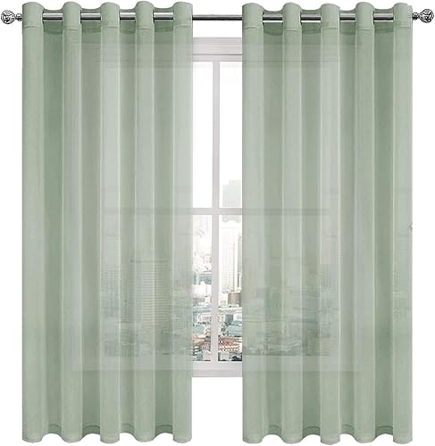 Miniatura 9 de DWCN Cortinas transparentes de lino sintético turquesa, cortinas de gasa con ojales para ventana para dormitorio, sala de estar, 60 x 63 pulgadas de