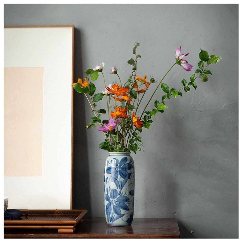 Decorazione per la Casa Vaso in ceramica retrò Composizione di fiori Porcellana blu e bianca Decorazione cinese vaso coltivati ​​​​ad acqua