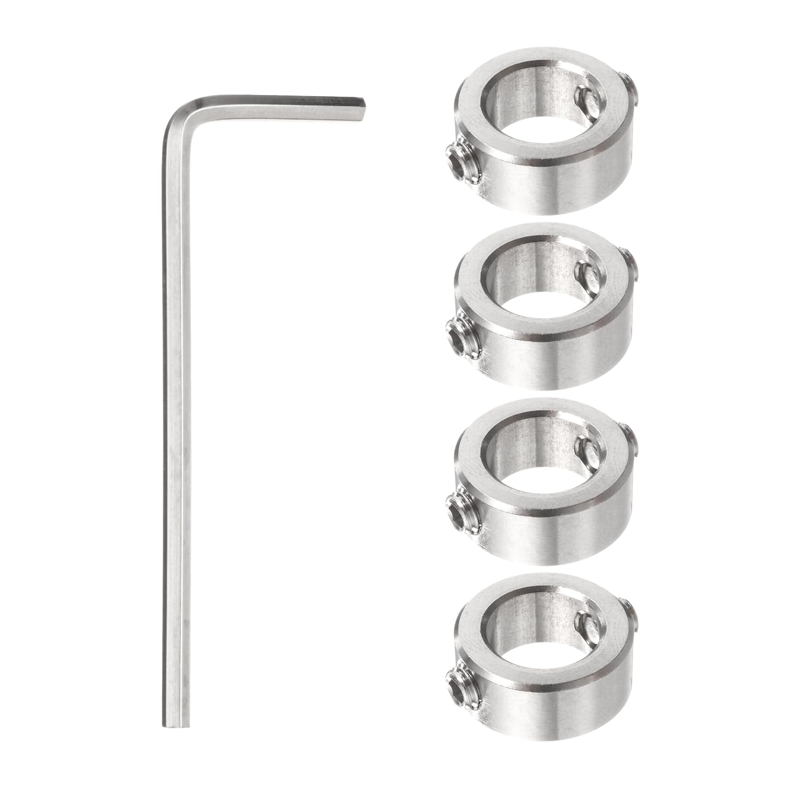 sourcing map Lot de 4 colliers d'arrêt de perçage de 12 mm, bague de limite de perçage réglable en acier inoxydable, anodisation, mandrin de positionnement avec clé hexagonale, argenté