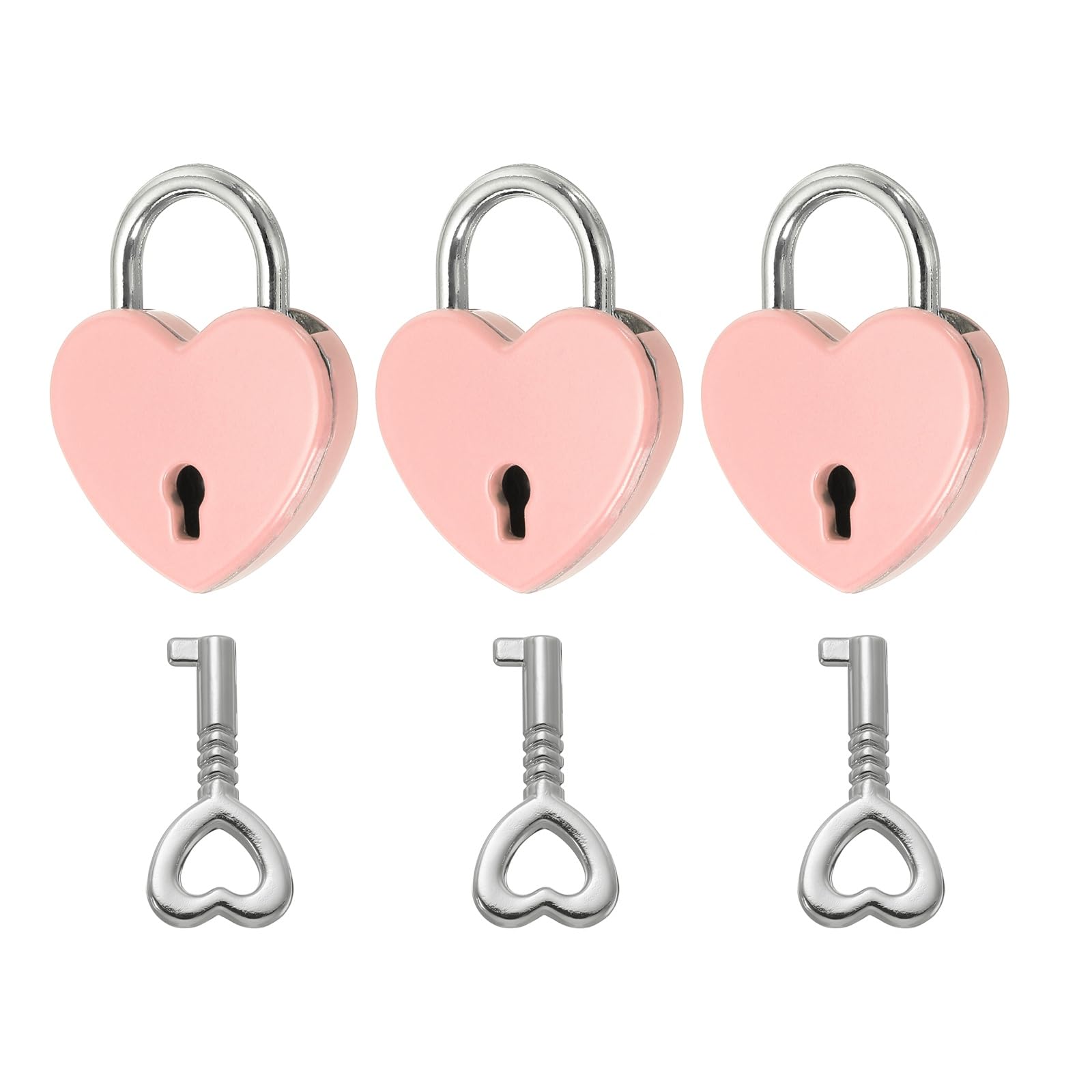 PATIKIL Mini Heart Lock with Key, (25 x 30 mm, Pink) (3 Pcs), Heart Shaped Padlock Metal Love Locks, Suit for - Lover Bridge/Anniversary/Diary Book/Handbag/Jewelry Box