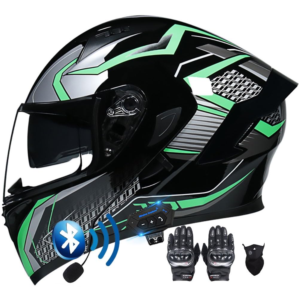 Letetexi Casque Moto Modulable Bluetooth Intégral – Double Visière Anti-Buée, ECE Homologué + Gants & Masque Offerts S-XXL