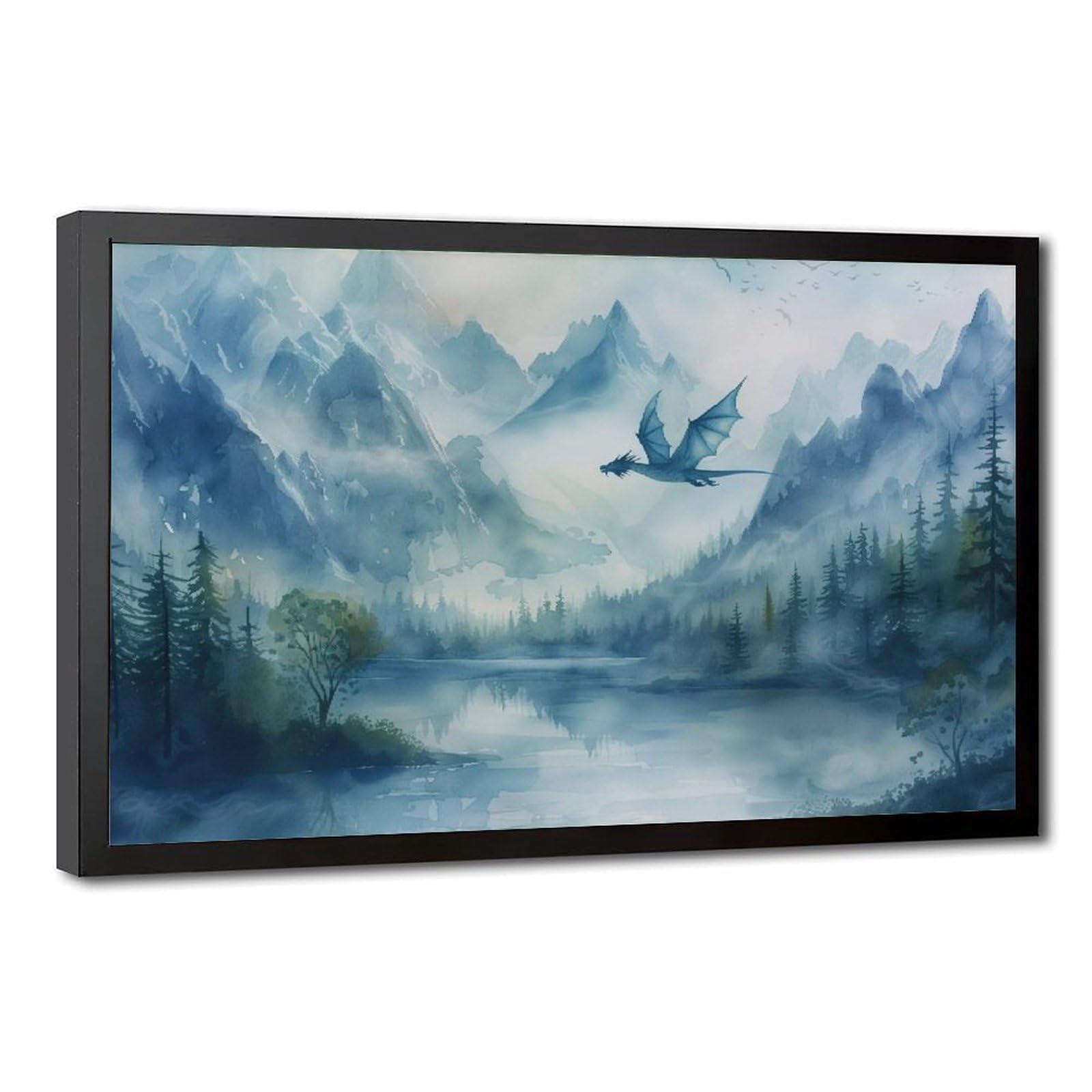 Bareronor Forest Dragon Watercolor Poster Canvas Poster Bedroom Decor Landscape Office Room Decor Gift 20" L X 30" W