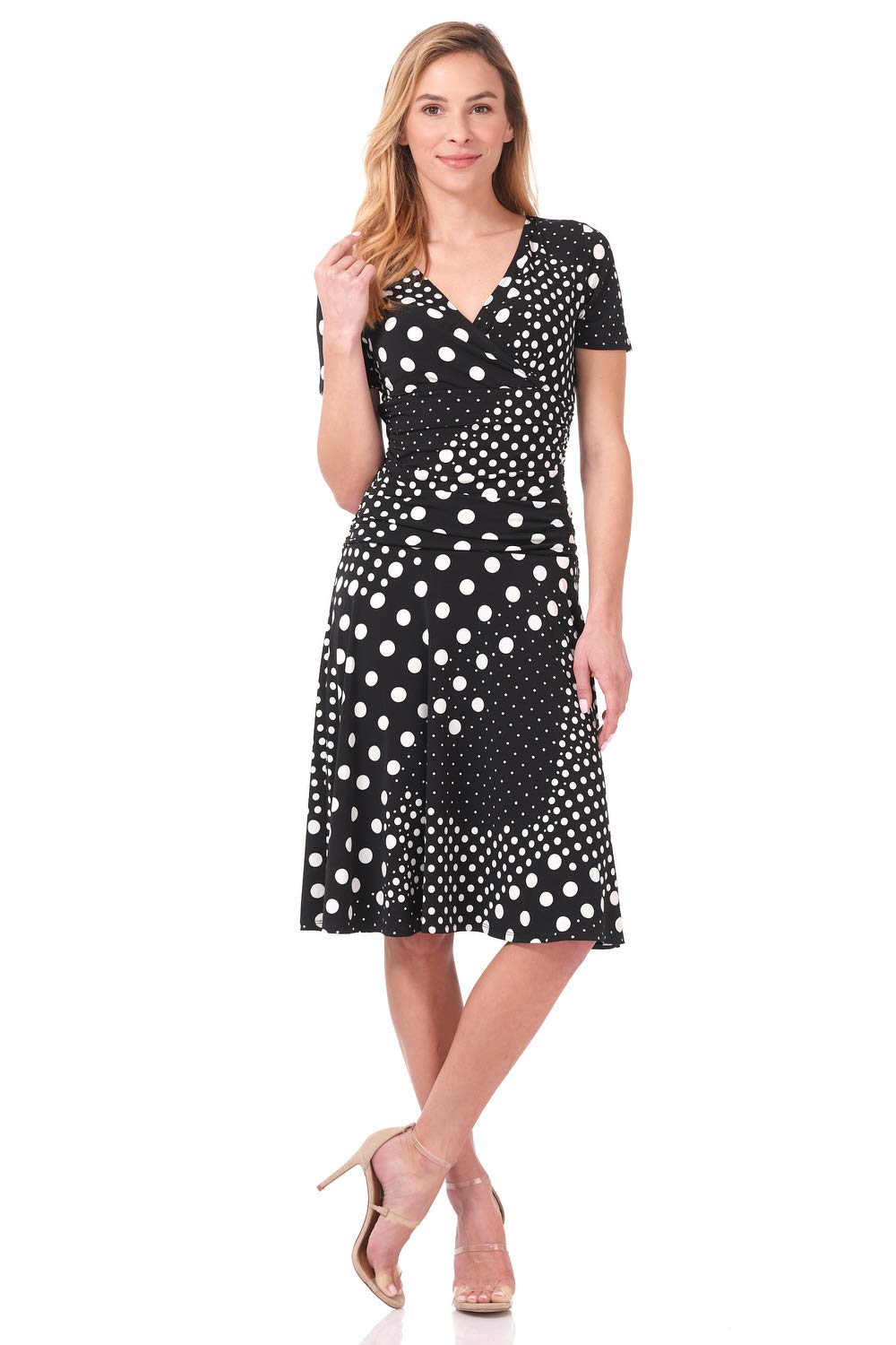 Rekucci Women's Slimming Short Sleeve Fit-N-Flare Crossover Tummy Control Dress