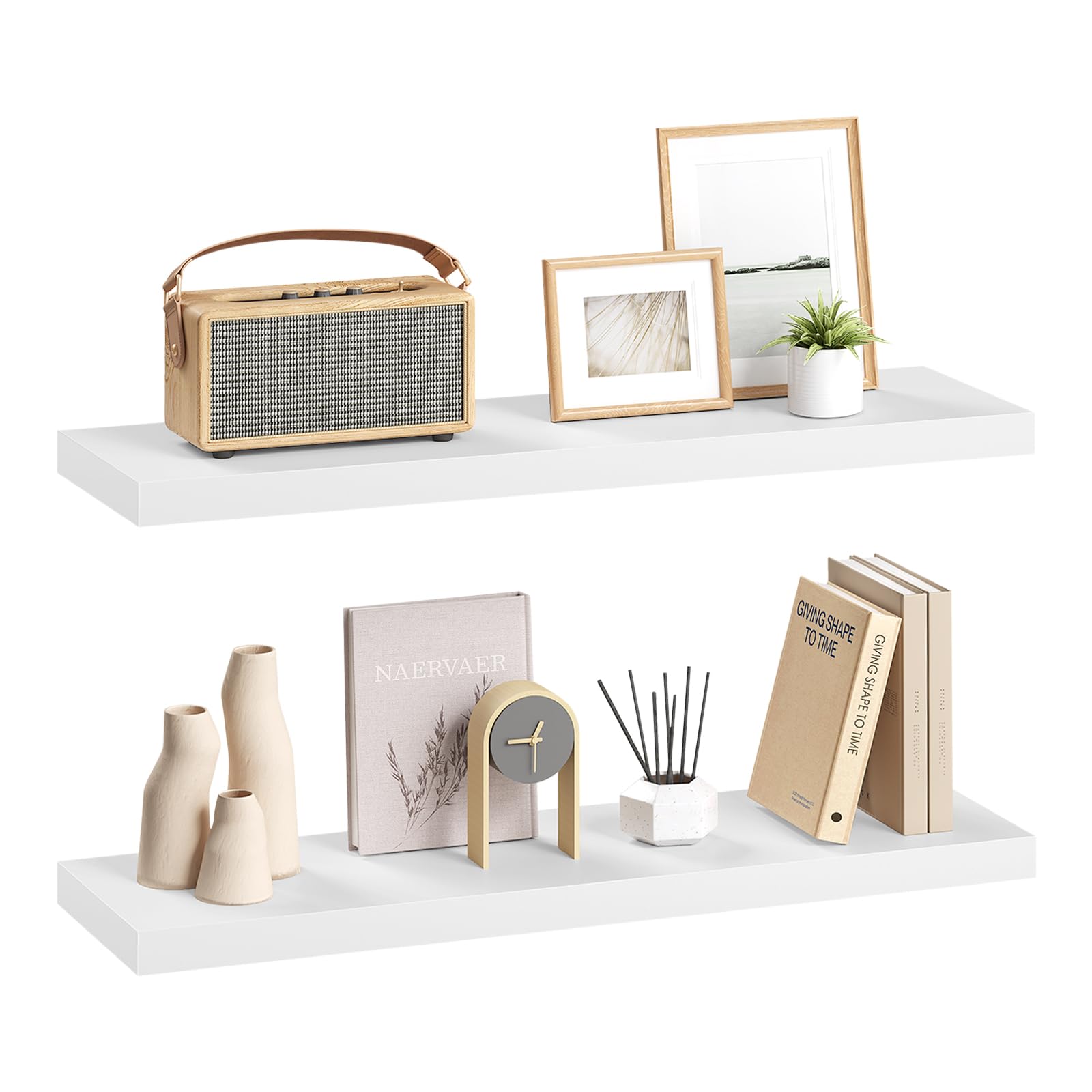 eSituro Wandregal, schwebendes weißes Regale für Wandmontage, 2er-Set Schweberegal Hängeregal Wandbrett im Wohnzimmer Schlafzimmer Küche Badezimmer, 80x3,8x22,9 cm