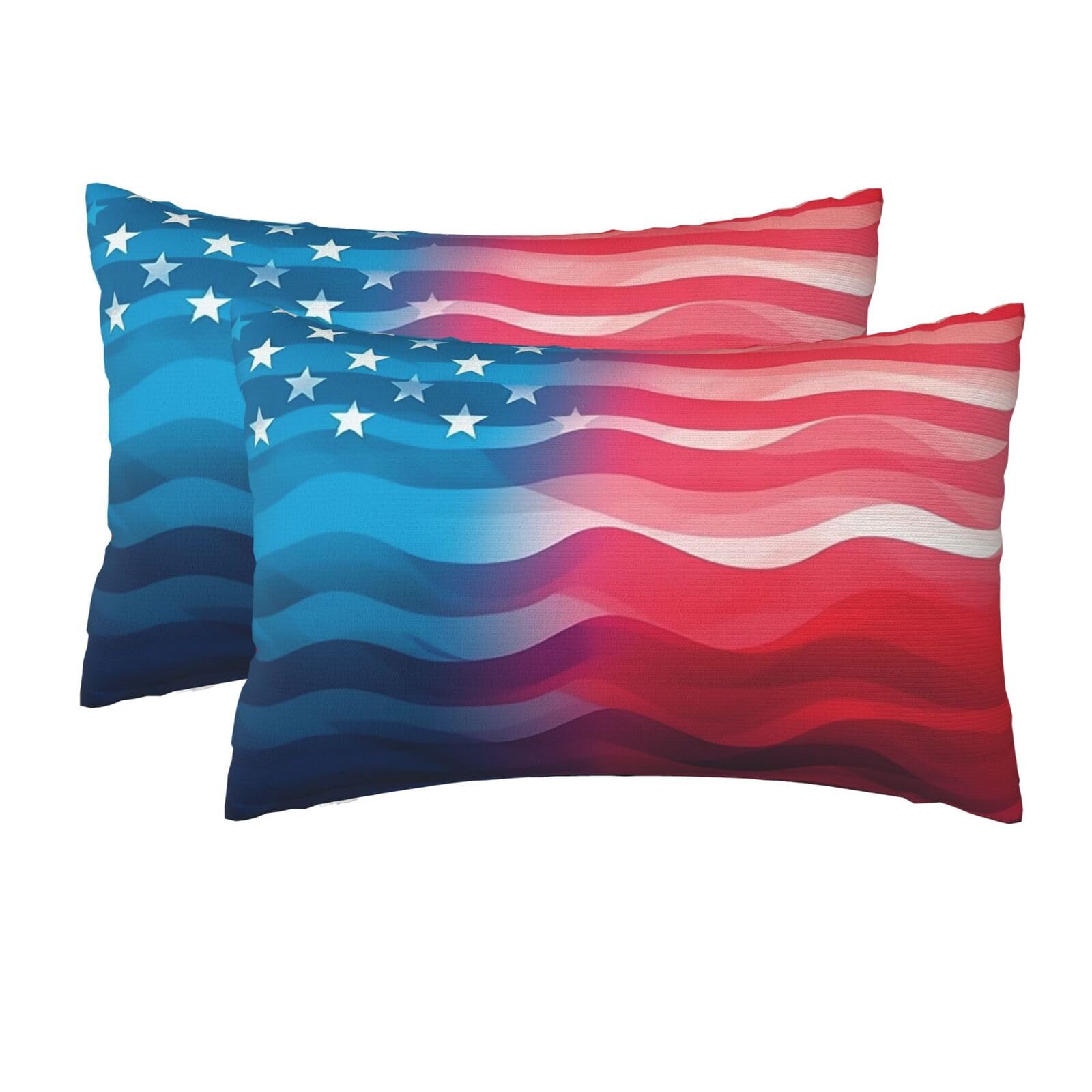 2 Pack Queen Size Pillow Cases for Hair and Skin Soft Breathable Pillow Case Covers with Hidden Zipper Gradient American Flag Pillowcase 20x30 Inches Pillow Cover for Sleeping Gift