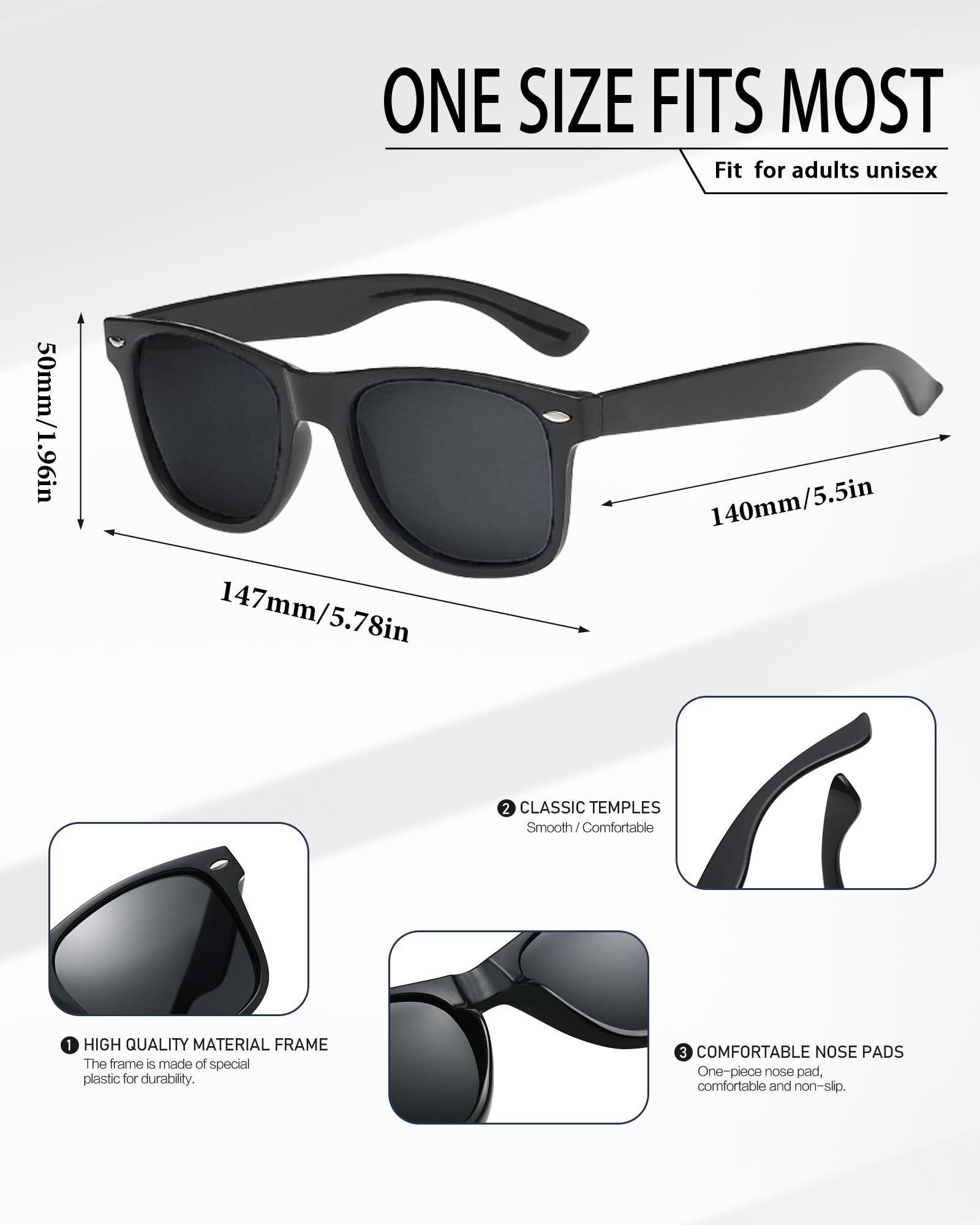Lot de 48/100 lunettes de soleil carrées en vrac pour adultes Unisexe 70 80 90 Doré/blanc/noir, 100 Noir, Medium