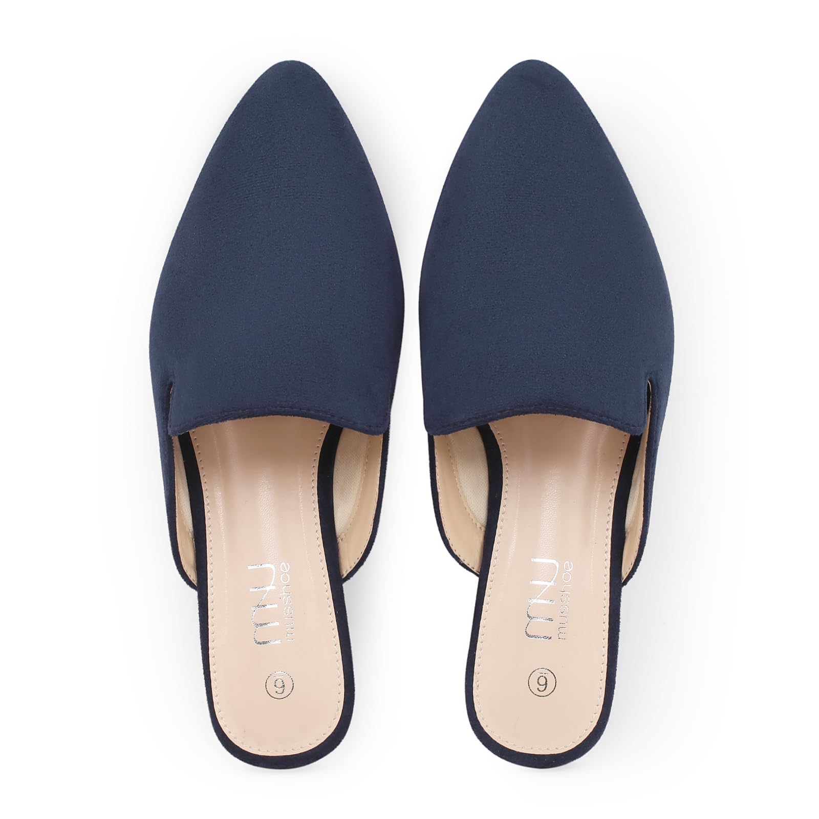 MUSSHOE Women’s Pointed Toe Mule Flats: Comfortable Lightweight Slip On Backless Loafers with Memory Foam for Office Work &amp; Dressy Casual Wear