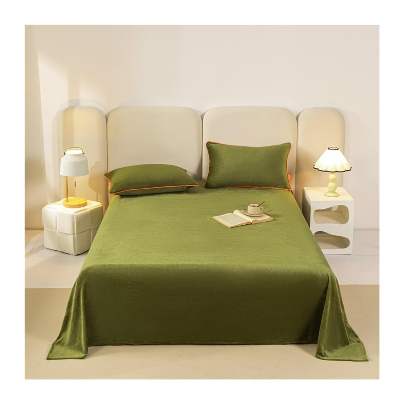 Bettlaken ohne Gummizug 160x230cm 230x250cm Warm Winter Plüsch Betttuch Winter Laken Leintuch Flauschig Flanell Haustuch(Green,160x230cm+48x74cm x2)