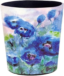 Scakbyer 10L/2.64 Gallon PU Leather Trash Can Waterproof Decorative Wastebasket Garbage Bin Paper Basket for Home Office Bathroom - Watercolor Blue Roses