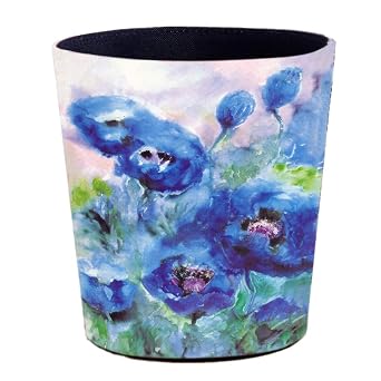 10L/2.64 Gallon PU Leather Trash Can Waterproof Decorative Wastebasket Garbage Bin Paper Basket for Home Office Bathroom - Watercolor Blue Roses