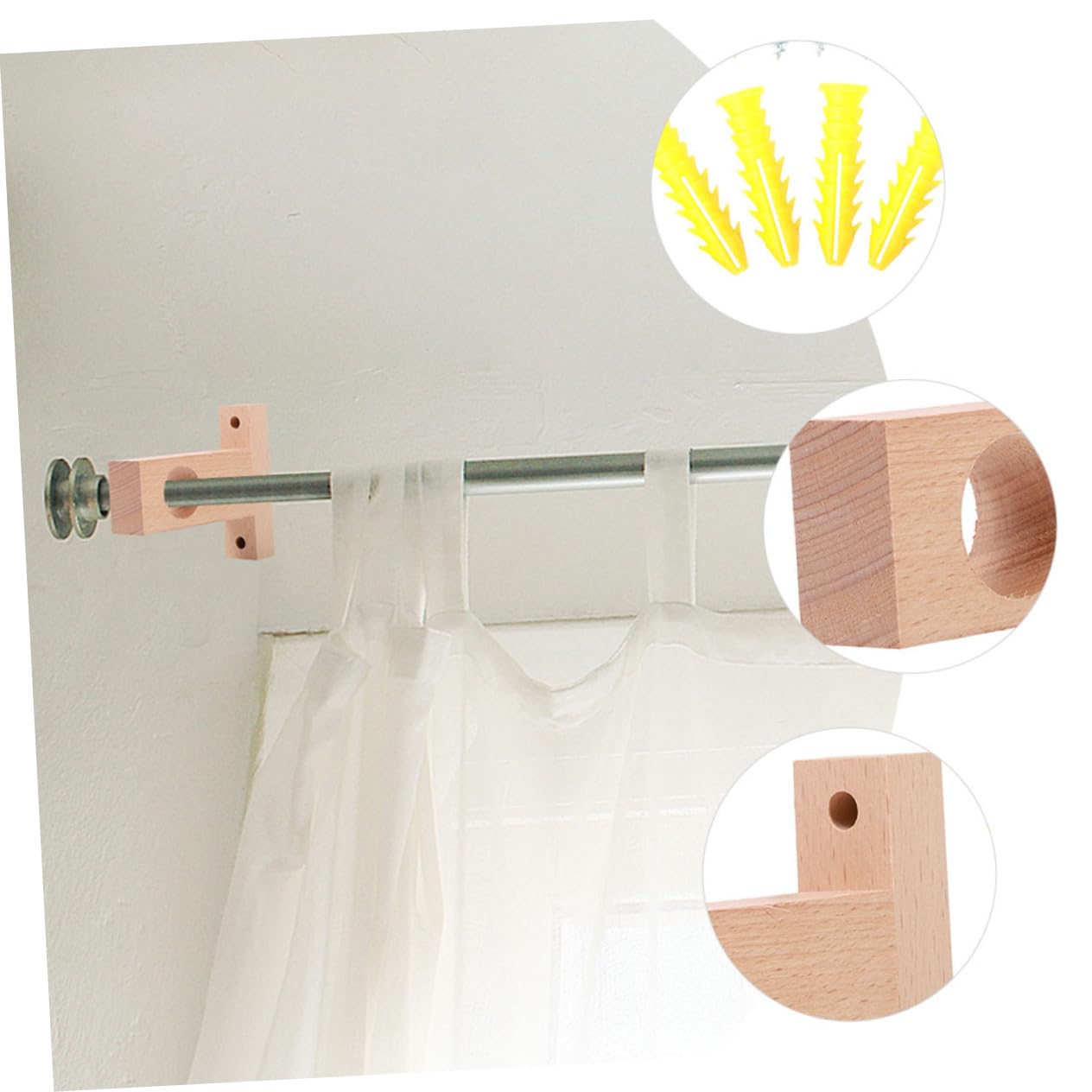 Supporti per Bastone in Legno Beige 4 Pezzi, Staffa Resistente e Pesante per Bastoni Tende, Adatti per Casa e Dormitorio
