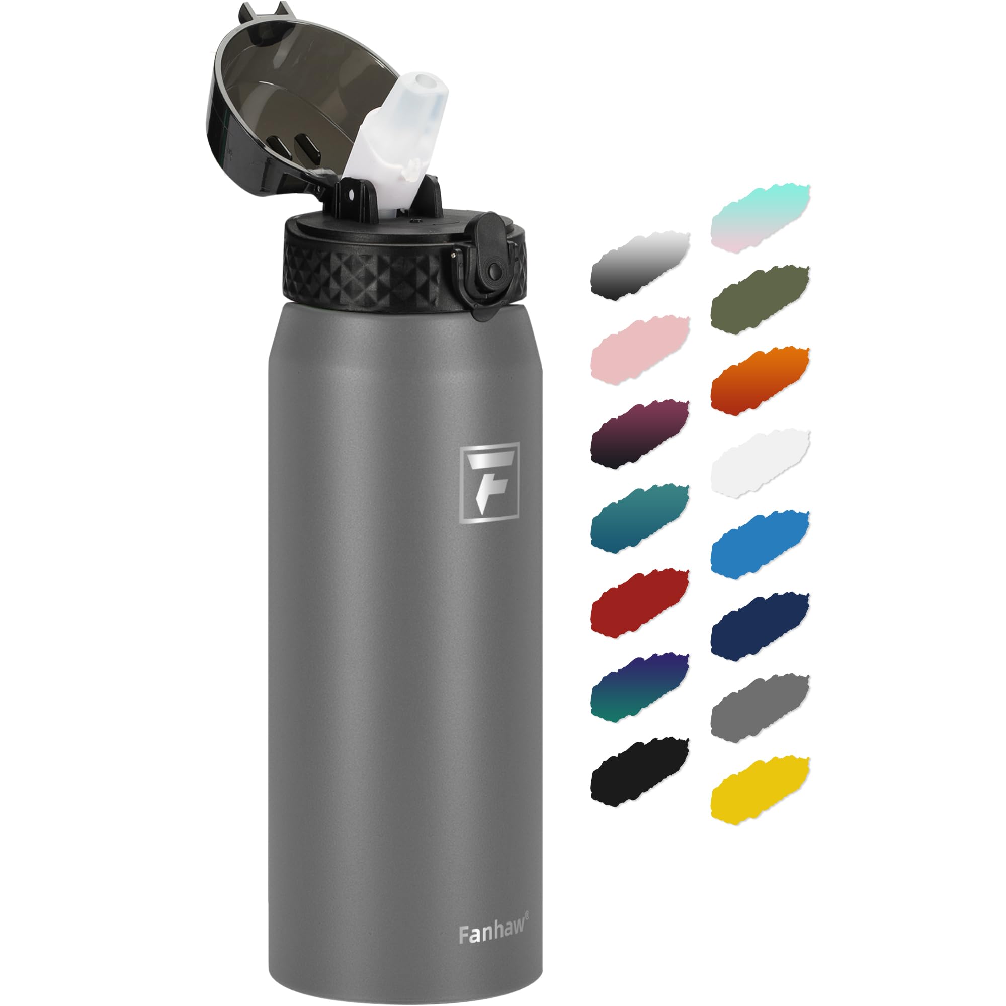 Fanhaw 24oz Kids Stainless Steel Water Bottle with Straw Lid, Gray