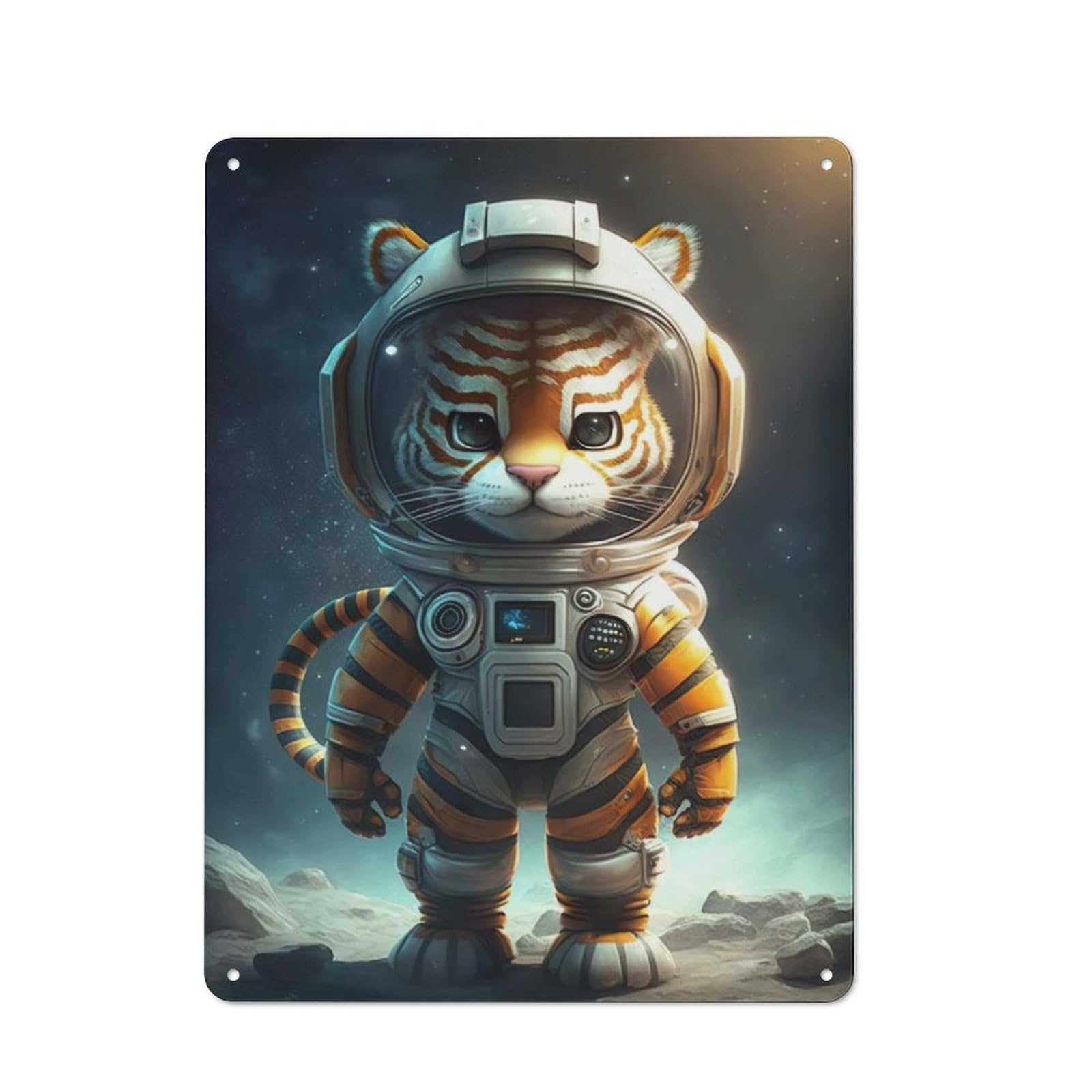 Astronaut Space Tiger Cottage Metal Wall Decor 40x30cm, Shed Metal Sign for Patio Bar, Workshop, Shed Or Kitchen