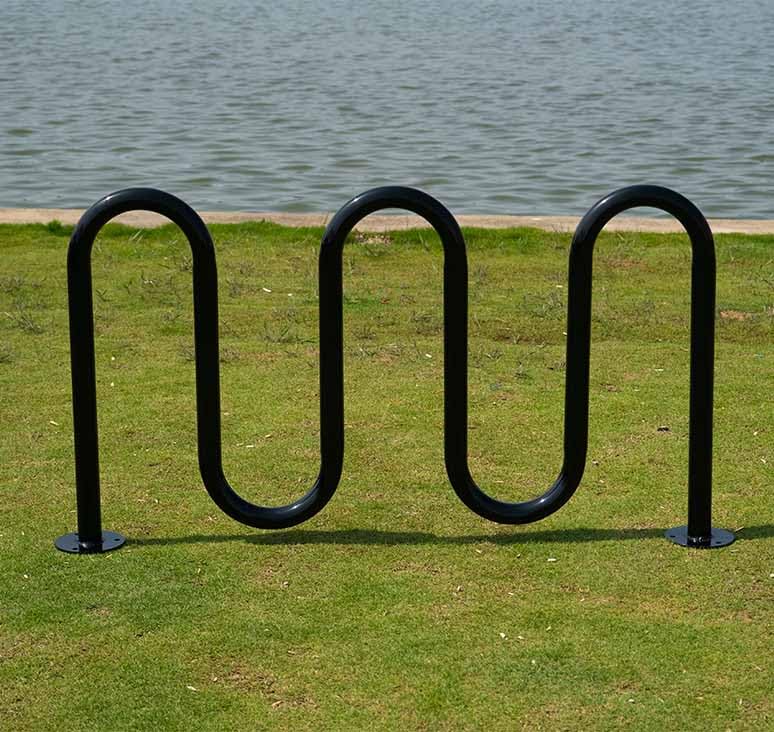 Wave Bike Rack 5-Loop 7 Bike Capacity Steel Powder Coating Black Commercial Outdoor Sidewalks 2-3/8Pipe 68 L x 36-2/8 H (5-Loop)