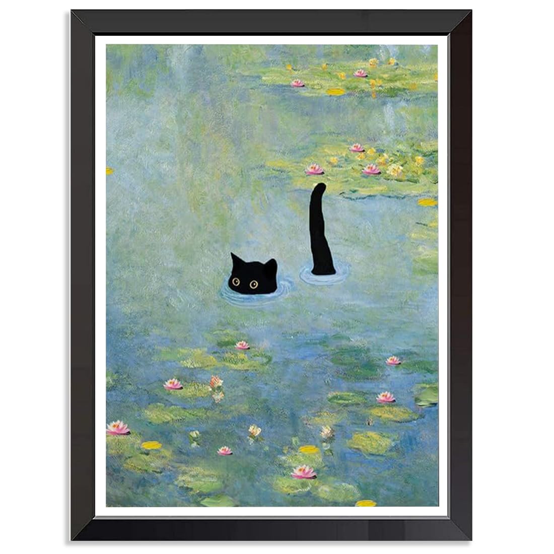 Kit Point De Croix Imprimé – Motif Chat Noir Sous Glycine, Toile 11CT 40x50 Cm, Débutant, Décoration Murale