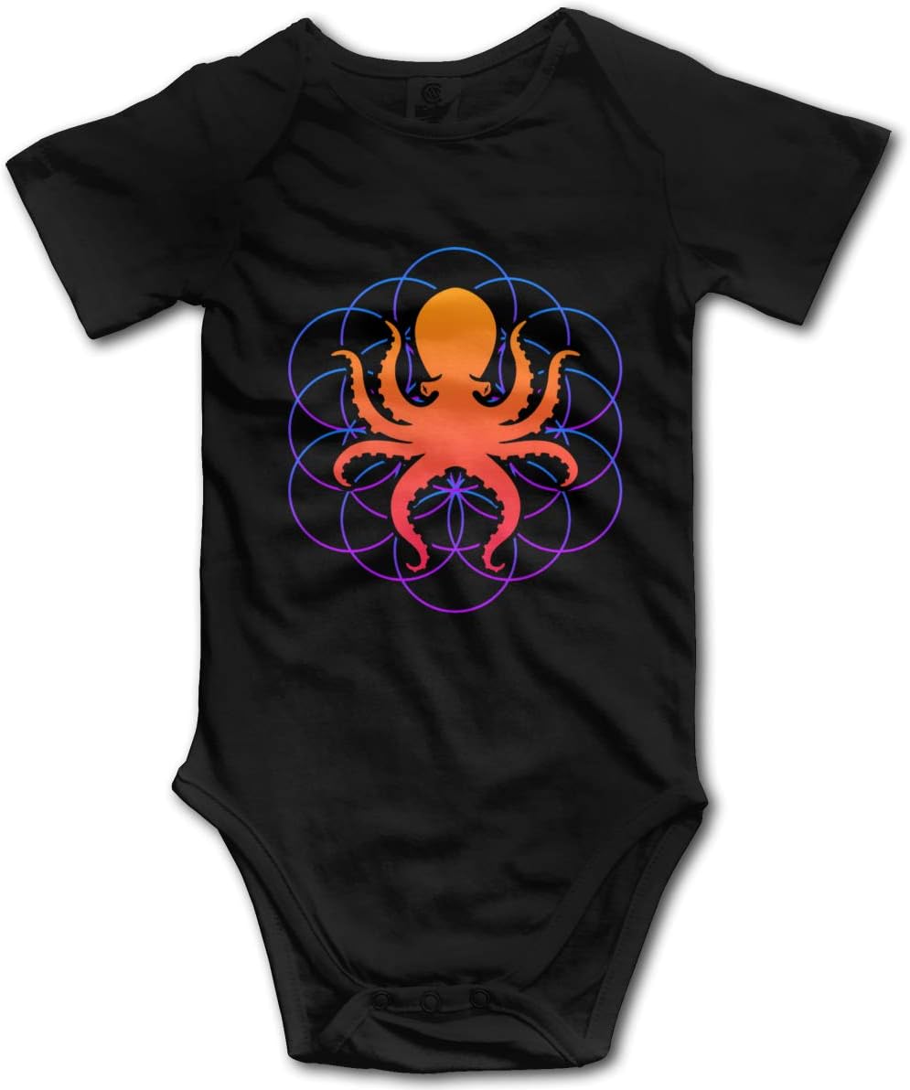 Psychedelic Sacred Geometry Octopus Romper Unisex Baby Bodysuit Super Soft Jumpsuit Outfits for Baby Black
