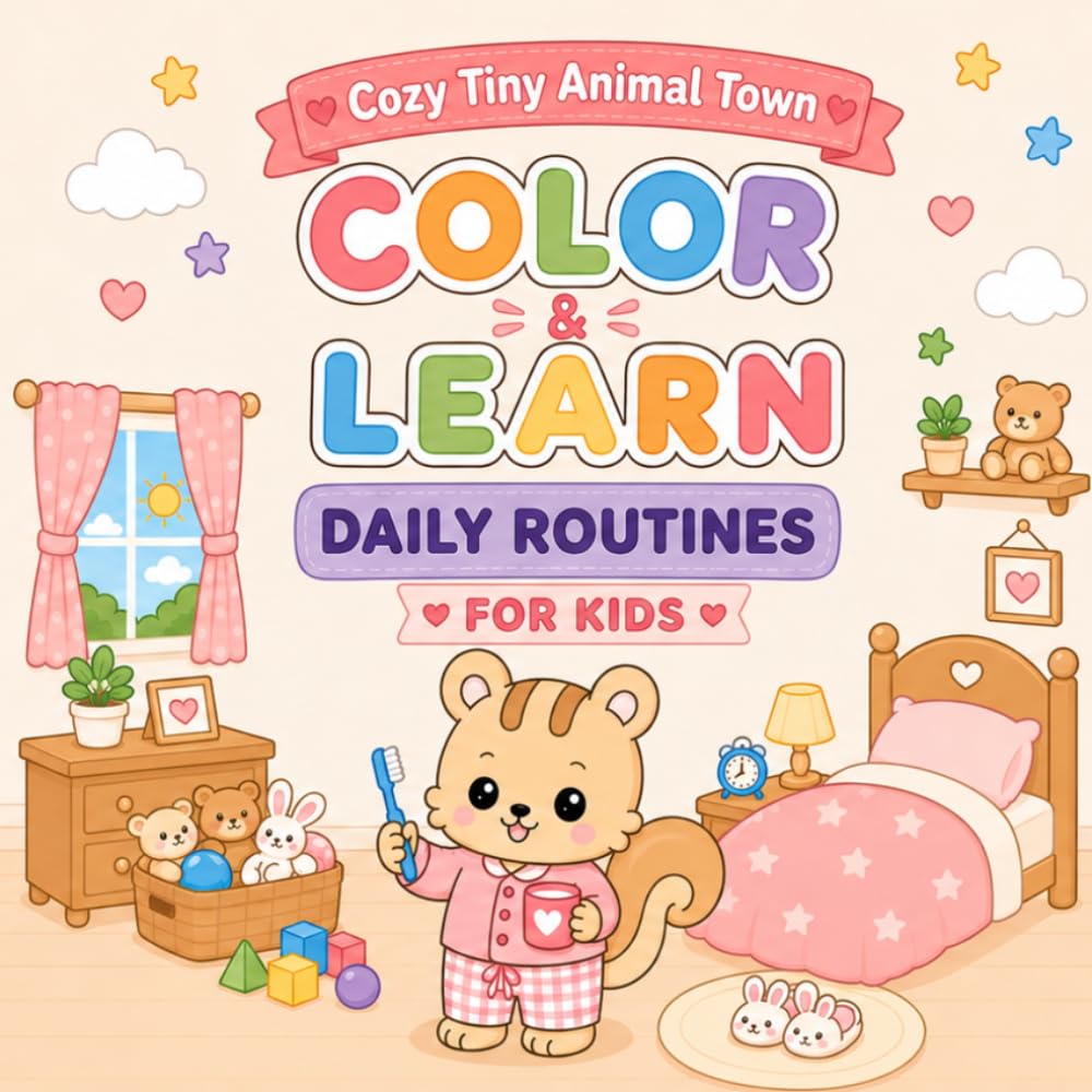 Cozy Tiny Animal Town: Color & Learn Daily Routines: A Cozy Daily Routine Adventure with Scout the Squirrel for Kids Ages 3–6 (Tiny Animal Town Adventures)