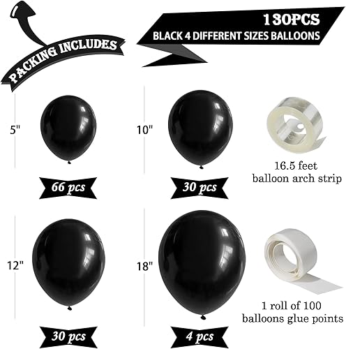 Miniatura 3 de Kit de arco de guirnalda de globos negros, paquete de 100 globos negros de diferentes tamaños, globos negros de 18, 12, 5 pulgadas, globos negros