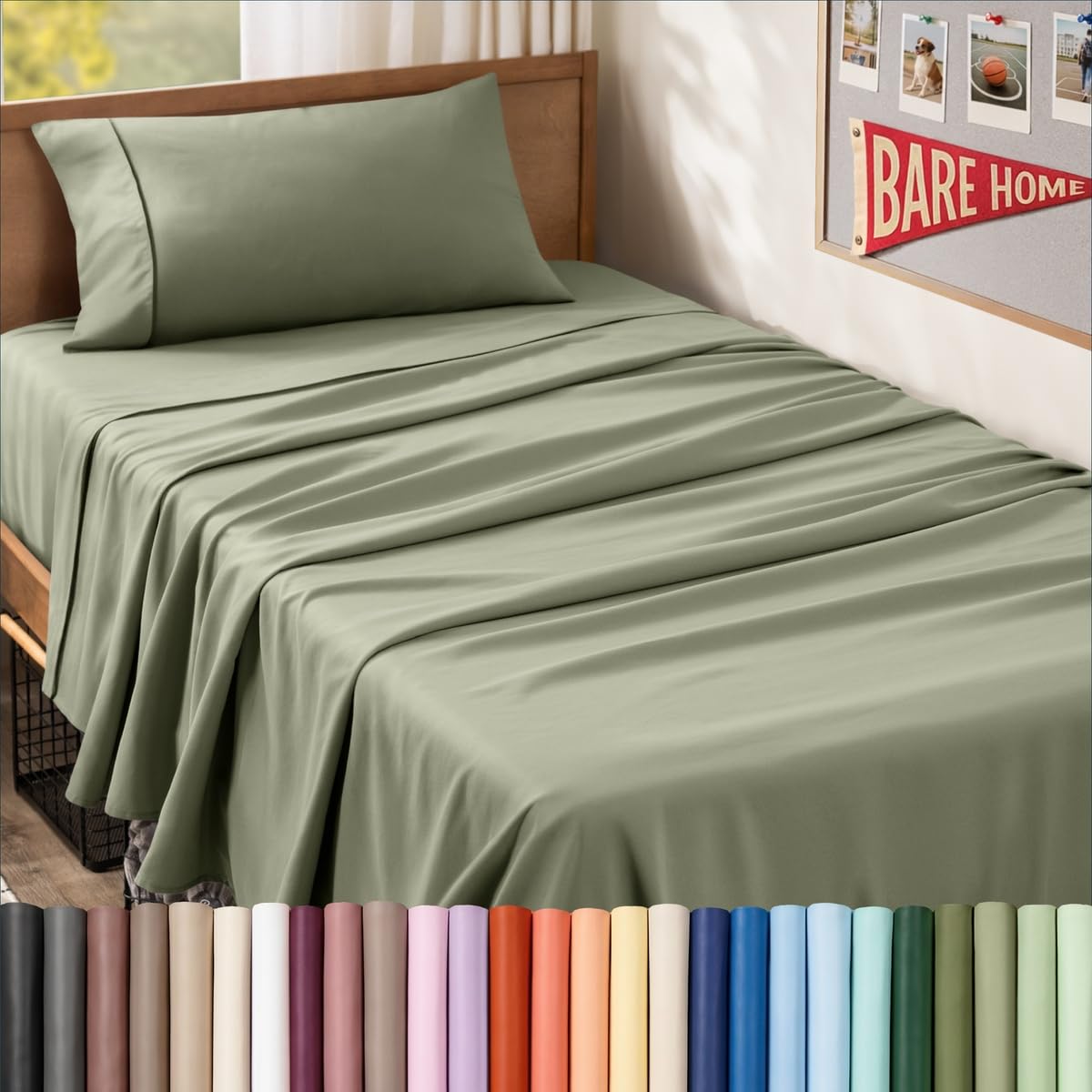 Photo 1 of Bare Home Twin XL Sheet Set - 1800 Ultra-Soft (Twin XL, Sage)