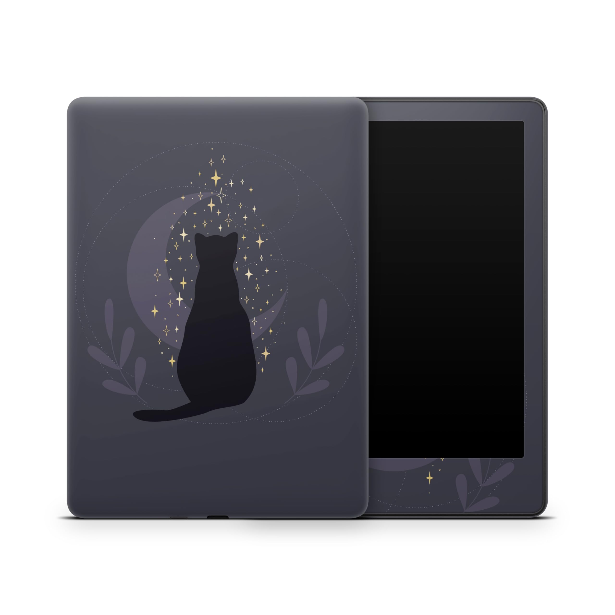 ZOOMHITSKINS Glitter Kindle Skin Compatible with Kindle Paperwhite Gen 12 (2024), Black Cat Magic Dark Purple Night Cute, Easy Bubble-Free 3M Vinyl Decal, Made in The USA