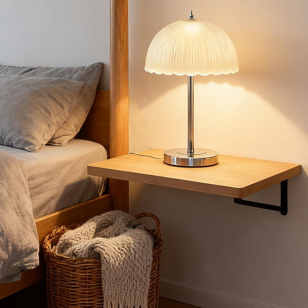 Moderne E27 Pilz Tischleuchte Tischlampe Glas Lampenschirm | mit Kabel Minimalistische Deko Nachttischlampe Metall Kleine Lampe für Schlafzimmer Bett Wohnzimmer mit Leuchtmittel