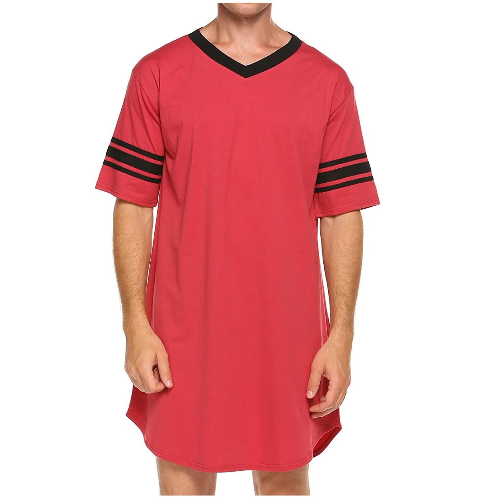 Vêtements de nuit confortables pour homme - Chemise de nuit d'été décontractée à manches courtes et col en V - Coupe ample - Chemise de nuit pyjama - Vêtements de nuit Henley - Grande taille