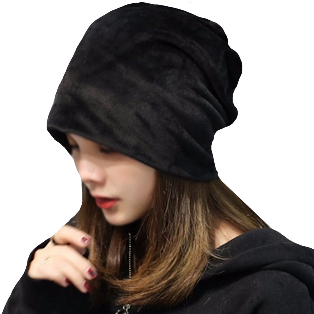 Adela Boutique Lady Girl Velvet Slouchy Beanie Hat Unisex Street Fashion Warm Winter Skull Cap Black
