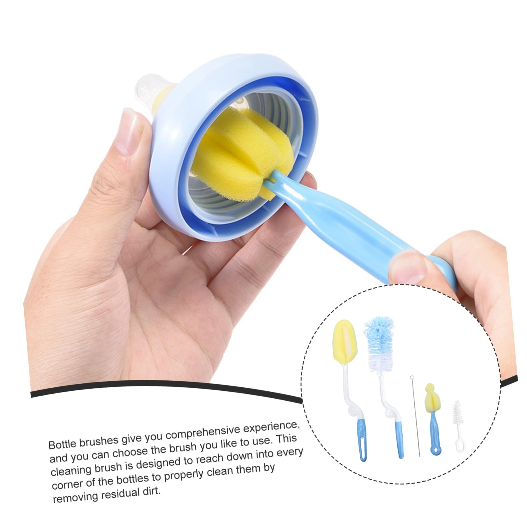 KOMBIUDA 5pcs Bottle Brush Cup Brush Bottle Cleaner Water Bottle Cleaner Brush Bottle Brush Bottle Cleaning Brush Sponge Bottle Cleaner Brush Blue Stainless Steel
