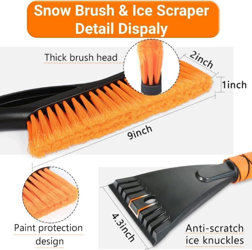 PLACHIDAY Snow Brush & Ice Scraper, 27 Inch, Ice Scrapers for Car Windshield, Detachable Snow Removal Tool with Ergonomic Foam Grip for Cars Trucks Suvs (Heavy Duty Abs, PVC Brush)