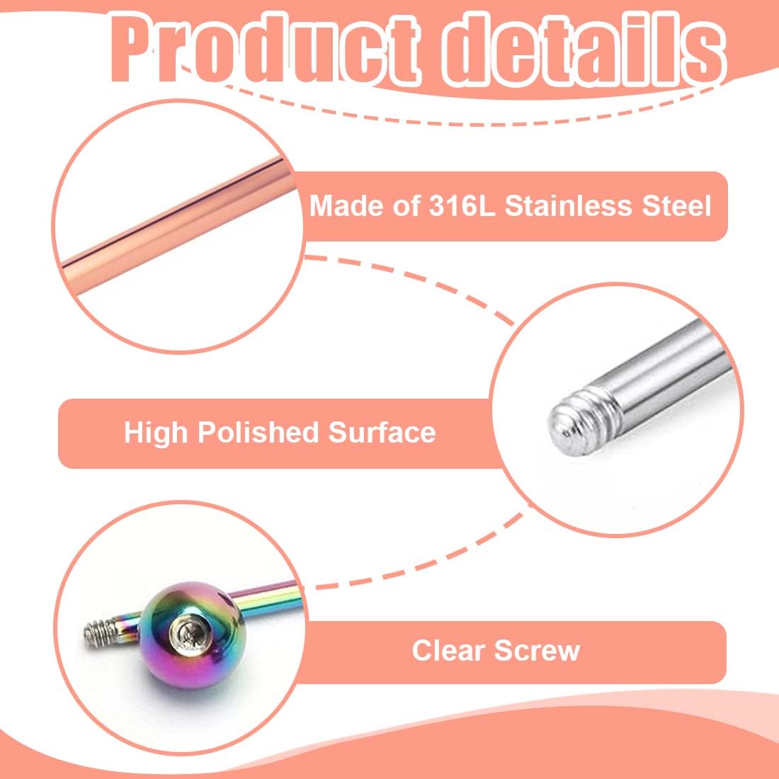 GXGM 6 Piezas Piercing Lingua Acero Quirúrgico 14mm Barbell Piercing Pezón Mujer Hombre