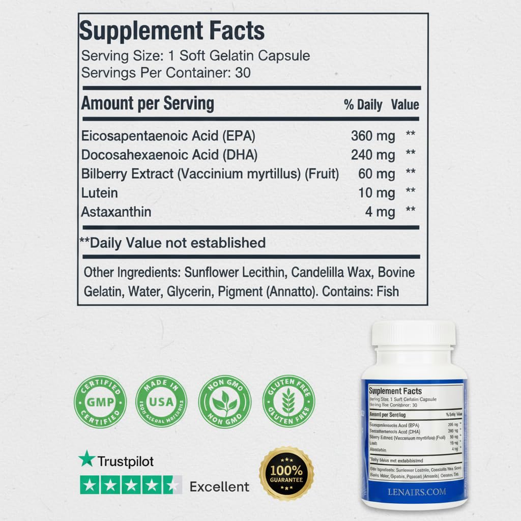 Tired & Dry Eye Relief Softgels – Omega-3 EPA DHA, Lutein, Astaxanthin & Bilberry for Eye Comfort & Screen Use Support– Support for Eye Fatigue, Dry Eye Support & Screen Use — Amazon image 2