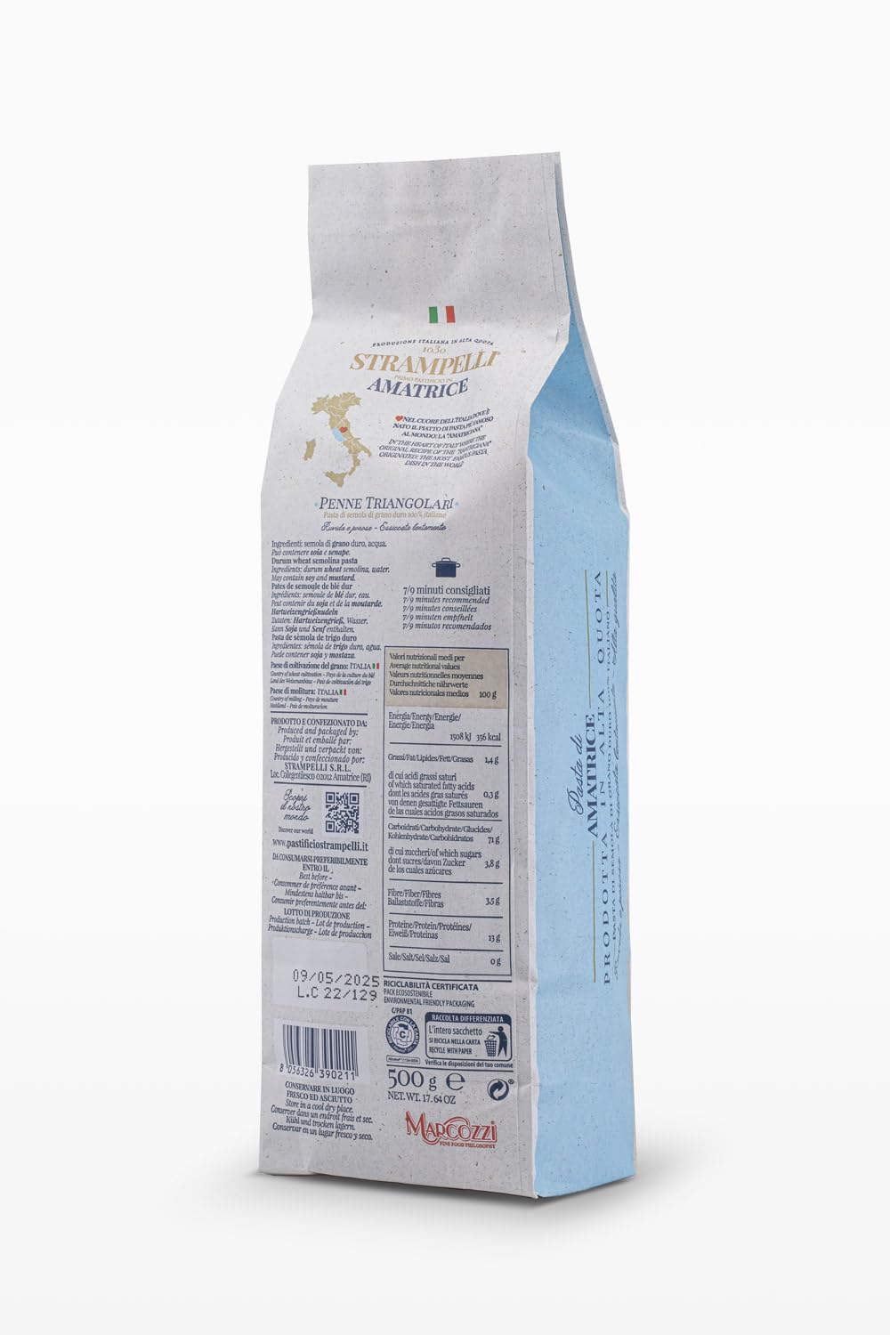 10 x 500 g - Penne Triangolari - Pasta di Grano Duro - Prodotto Tipico Italiano - Prodotto nel Lazio - Pacco da 500 g - Strampelli
