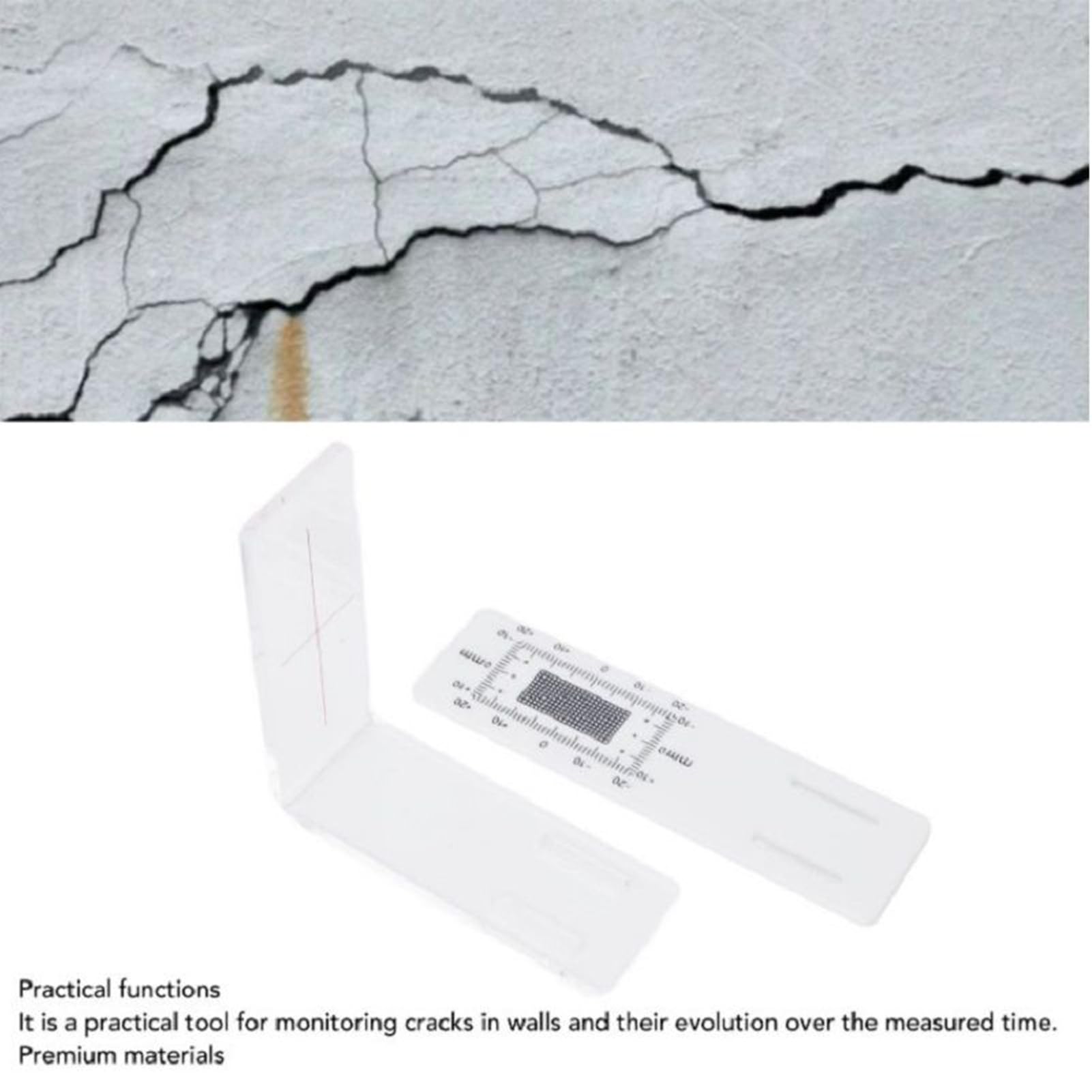 Moniteur de Jauge de Fissure | Jauge de Mesure en Acrylique en L - Contrôleur de Fissures - pour des Fissures sur Intérieurs et Extérieurs et Angles