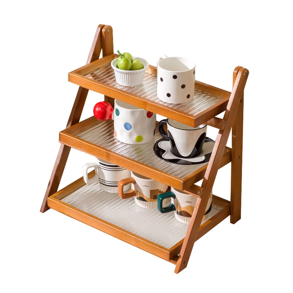 Uck-Kit Brownstyle1 3 Tier Matcha Station Shelf Bamboo Mug Holder Countertop, Coffee Station Organizer Cup Display Shelf, Condiment Storage Rack For Kitchen Counter,