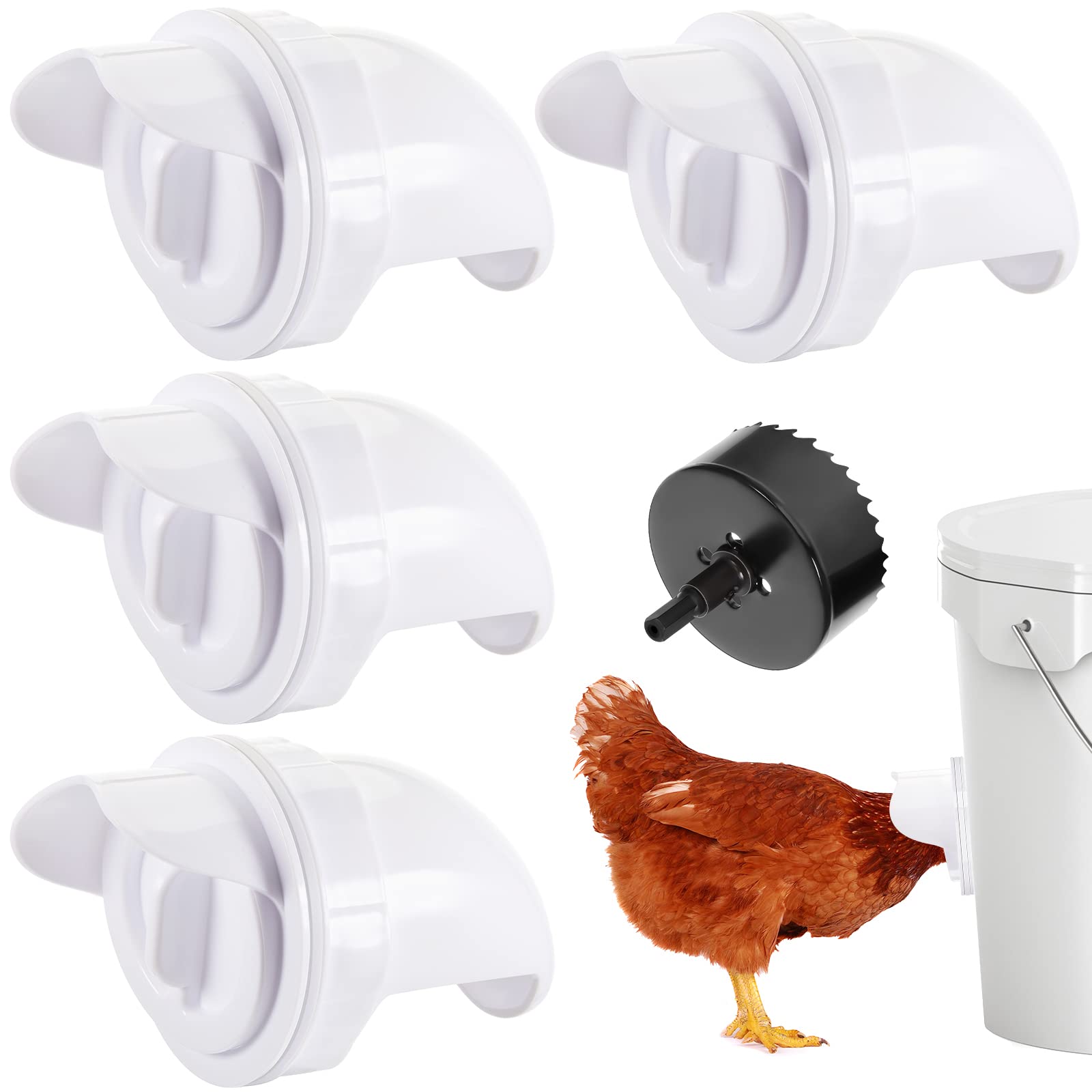 Buy 4 Pieces DIY Chicken Feeder White Rain Proof Poultry Feeder Chicken