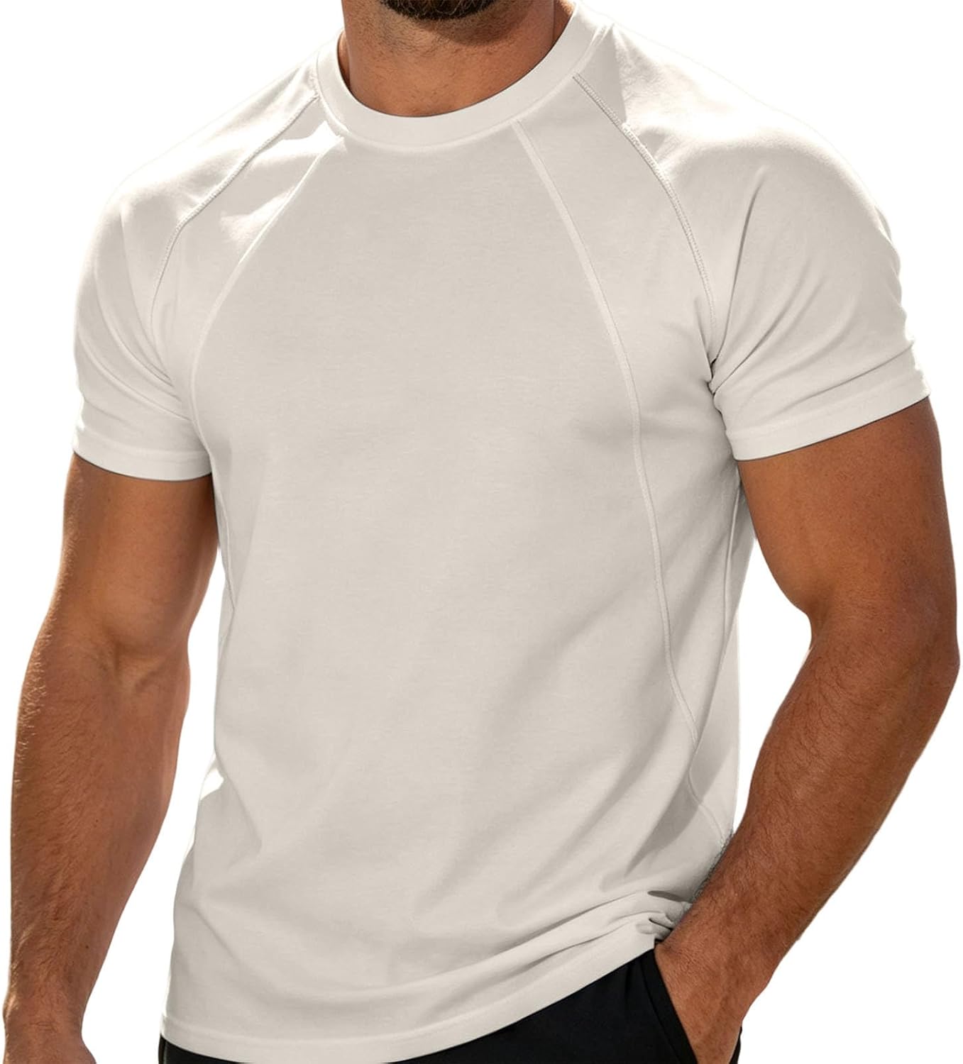 Men's Athletic T Shirt Short Sleeve Crew Neck Workout Tops | Crew Neck Workout Shirt, Raglan Sleeve , Stretch Feel, For Training, Running, Gym, Travel, And Daily Wear