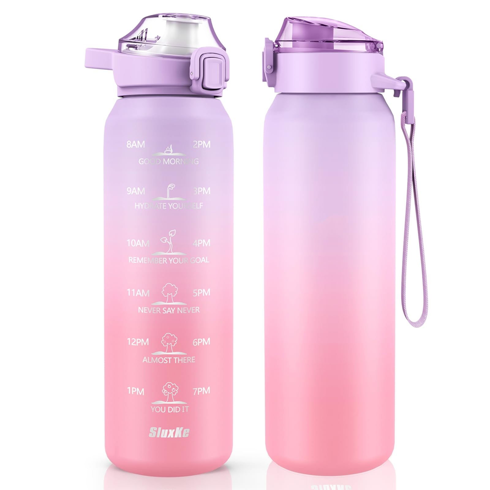 SLUXKE Borraccia Termica 1 Litro in Acciaio Inox, 1000ml Bottiglia Termica con Cannuccia & Coperchio del beccuccio Senza Perdite per Scuola, Campeggio, Yoga, Palestra (Viola Rosa)