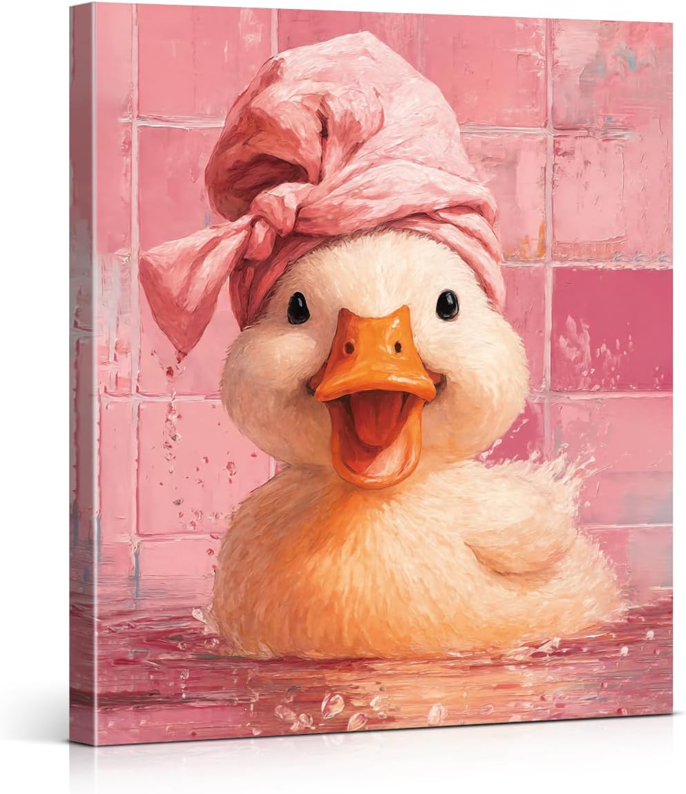 Amazon.com: Cute Duck Pink Bathroom Wall Art Print Stylish Bathing Duck ...