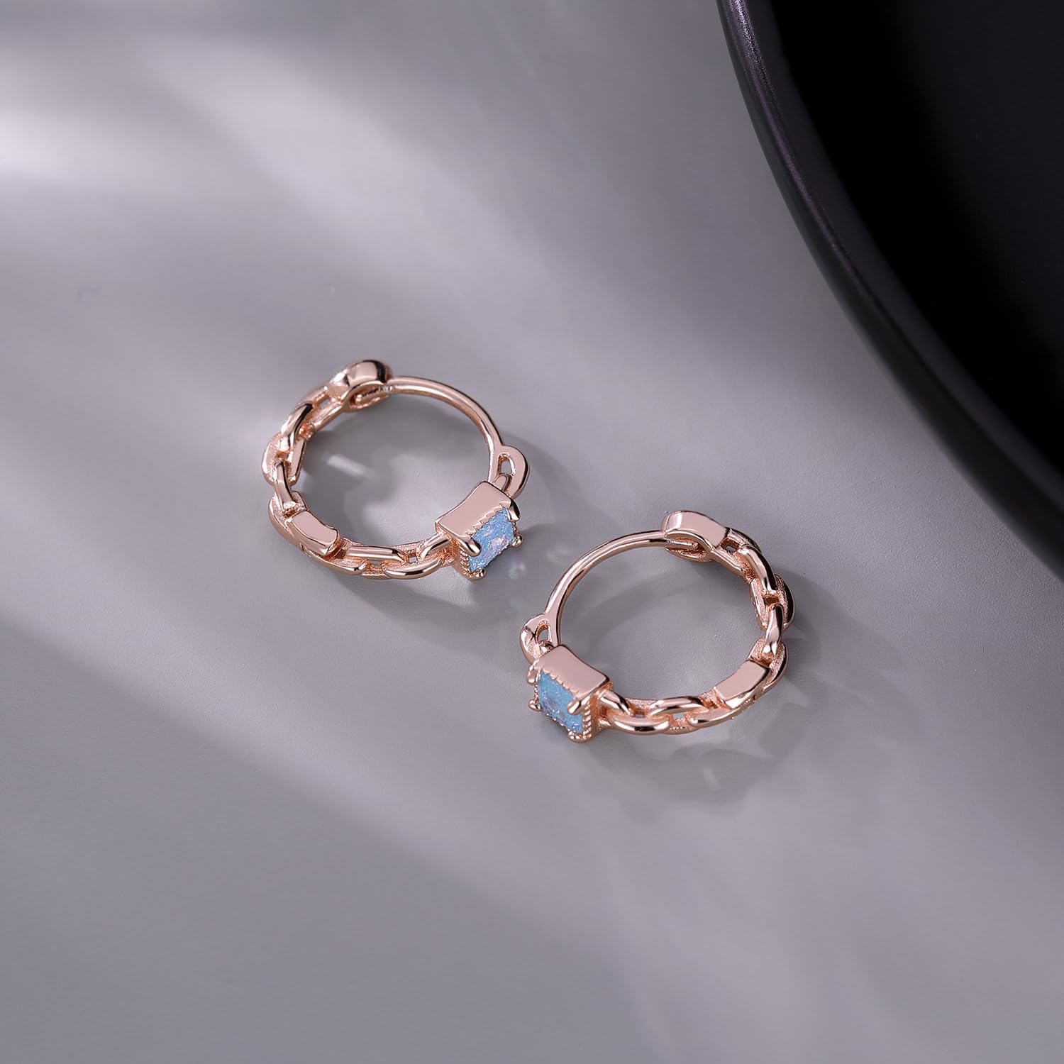 SLUYNZ 925 Sterling Silver Blue CZ Hoop Earrings for Women Teens Link Hoop Earrings Retro Huggie Hoop Earrings
