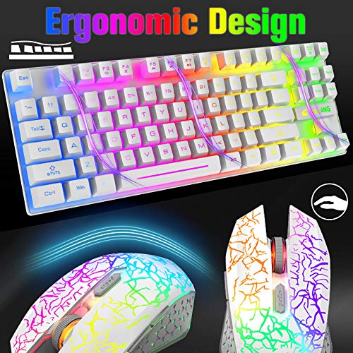 Image of LexonElec Wireless RGB Backlit Gaming Keyboard Mouse Combo,Rechargeable 3800mAh Battery, 87-Key Mechanical Feel Keyboard, Quiet Mouse and Mouse Pad for Gamers and Office Typists(White)