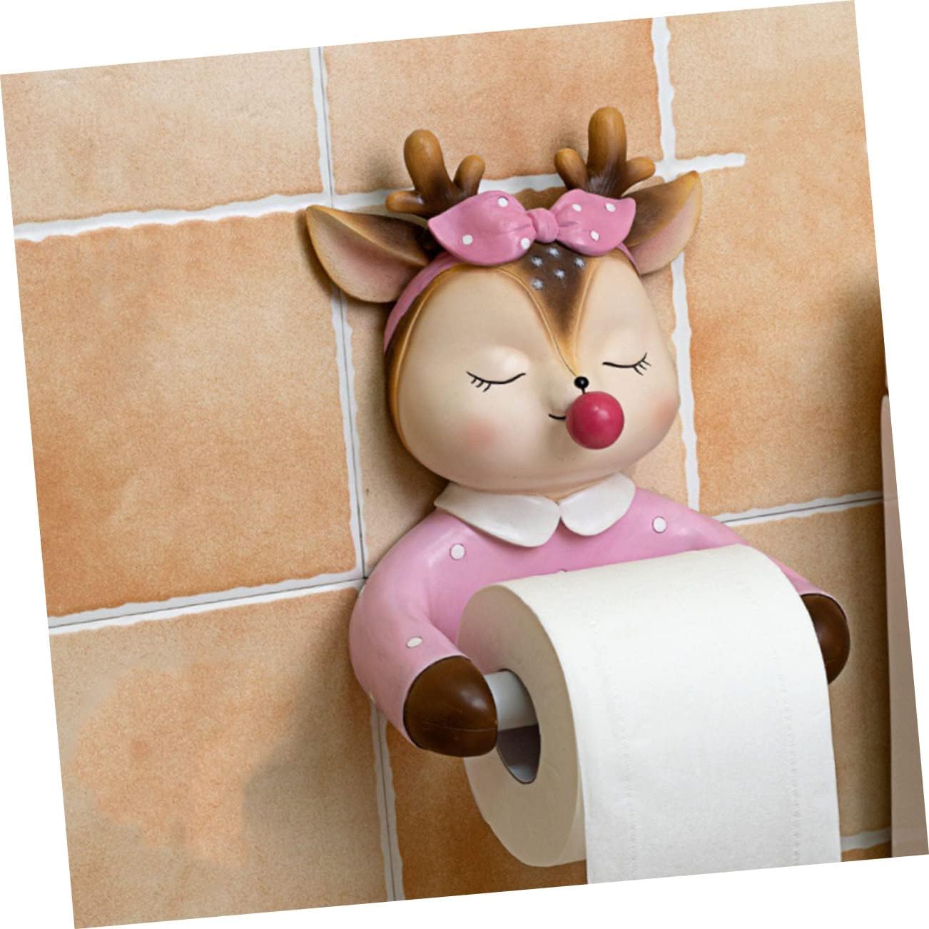 Angoily 1pc Cute Wall-Mounted Toilet Paper Holder Creative Deer Rack for Bathroom Easy to Install Resistant Roll Paper Shelf for