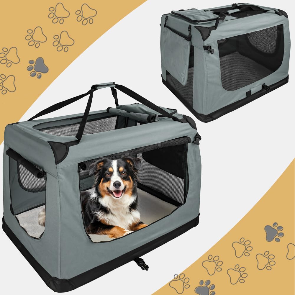 Trasportino pieghevole per cani Petigi | XXL - 90 x 60 x 65 cm, grigio scuro, gatto, coniglio, grande, borsa per il trasporto