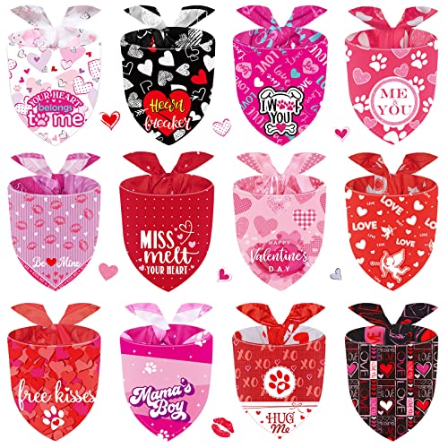 Frienda 12 Pieces Valentines Bandanas for Dogs Valentines Day Dog Bandanas Holidays Triangle Pet Bibs Scarf Pet Neckerchief Accessories for Dogs Cats Pets Holidays Frienda-Scarf-2052 0