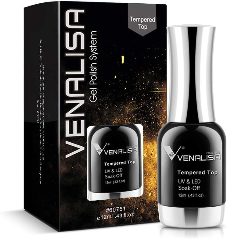 V VENALISA 12ML No Wipe Tempered Top Coat, Scratch Resistant Long Lasting High Gloss Soak Off Clear Gel Nail Polish Top Coat 0.43 OZ