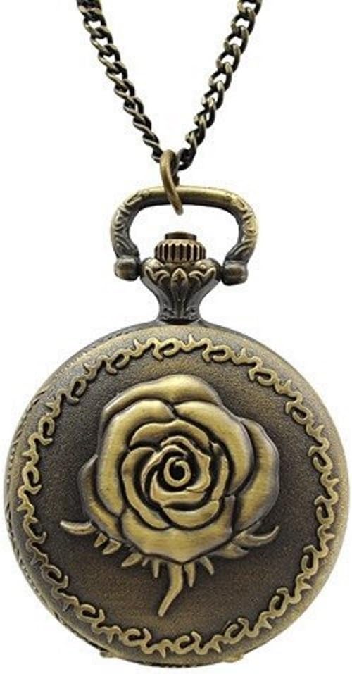Vintage Victorian Petite Rose Quartz Locket Pocket Watch Pendant Necklace Boxed & Gift Wrapped