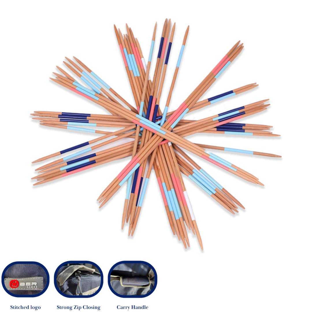 Uber Games Mikado XXL Mega 90 à 150 cm – Extérieur & intérieur – Livré dans un sac de transport – Version en bois FSC Jumbo (jusqu'à 150 cm)