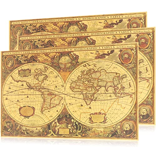 Beavorty 3-Teilige Weltkarten-Wandkunst Für Büro Vintage-Weltkarten-Poster Nautische Dekoration Für Wohnzimmer Reiseerinnerung Heimdekoration Cover