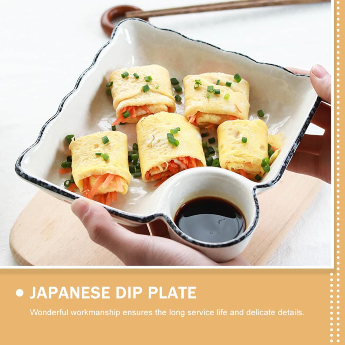 Gadpiparty Lot Vaisselle 2 Pièces Assiettes en Céramique Blanc pour Sushis et Plats Asiatiques avec Bol à Sauce